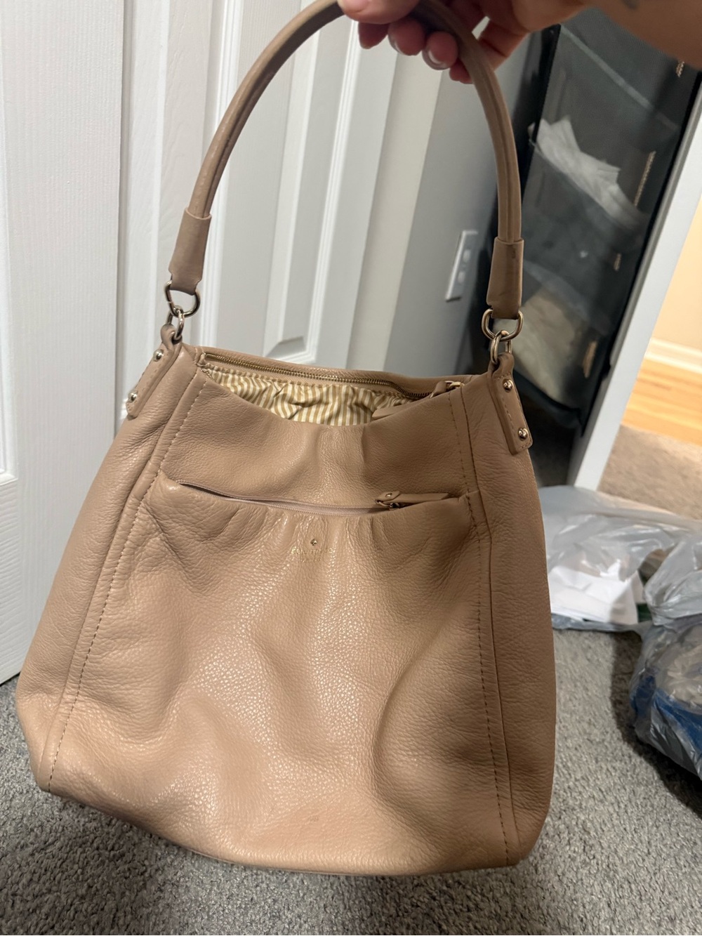 kate spade Pebbled Leather Hobo in Beige
